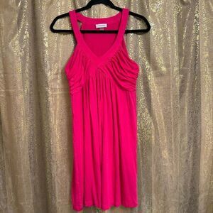 Calvin Klein Hot Pink Magenta Gathered V Neck Mini Dress Size 8 NWOT